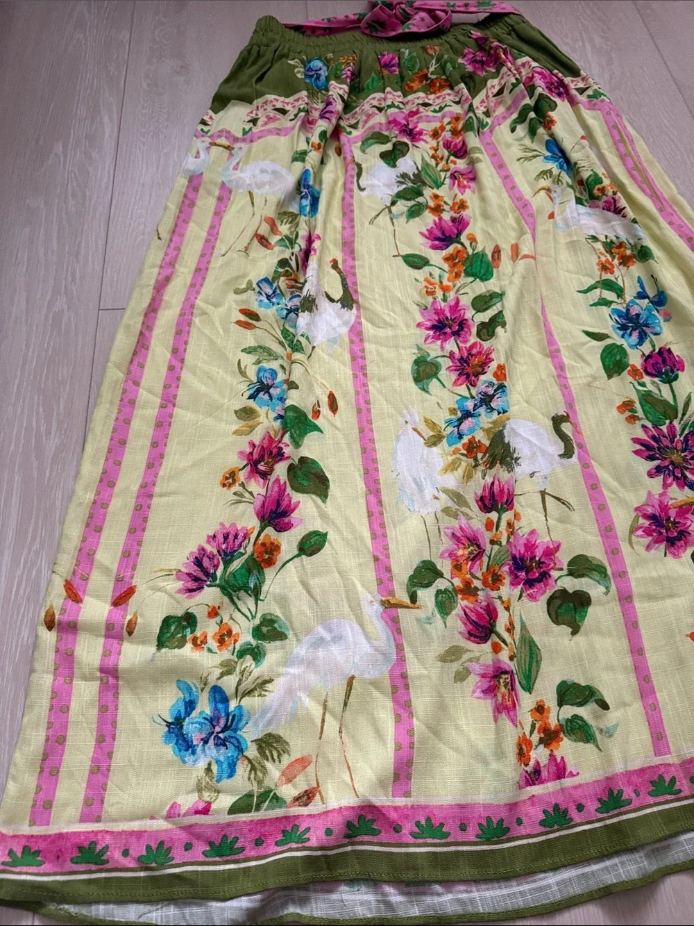 Rose & Olive Floral Tiered Maxi Skirt in Yellow, Green & Pink